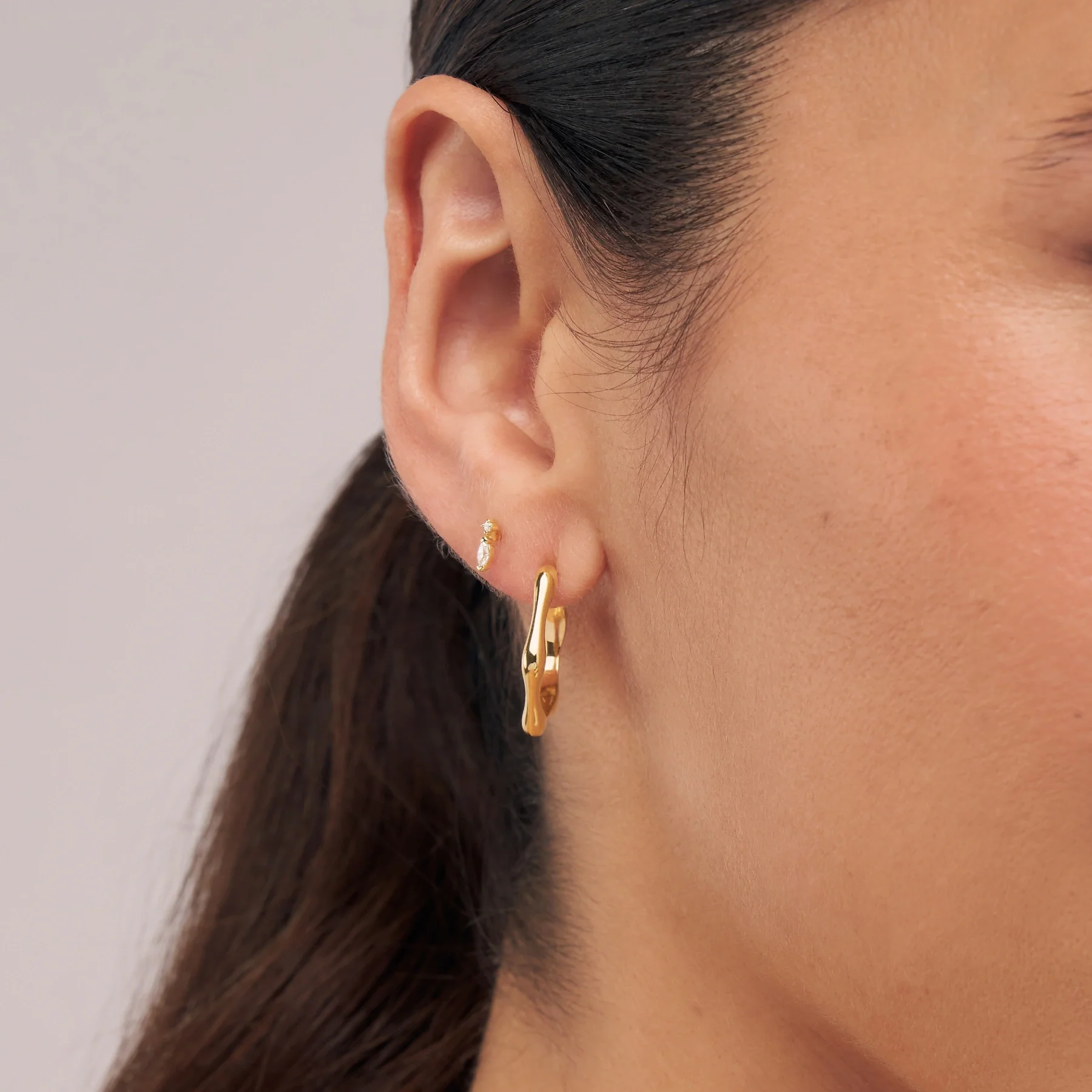Gold Marquise Diamond Stud Earrings - Image 2