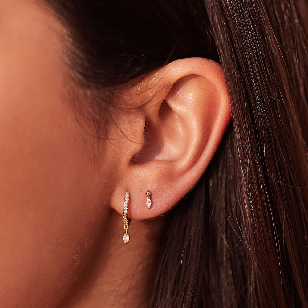 Gold Marquise Diamond Stud Earrings - Image 4