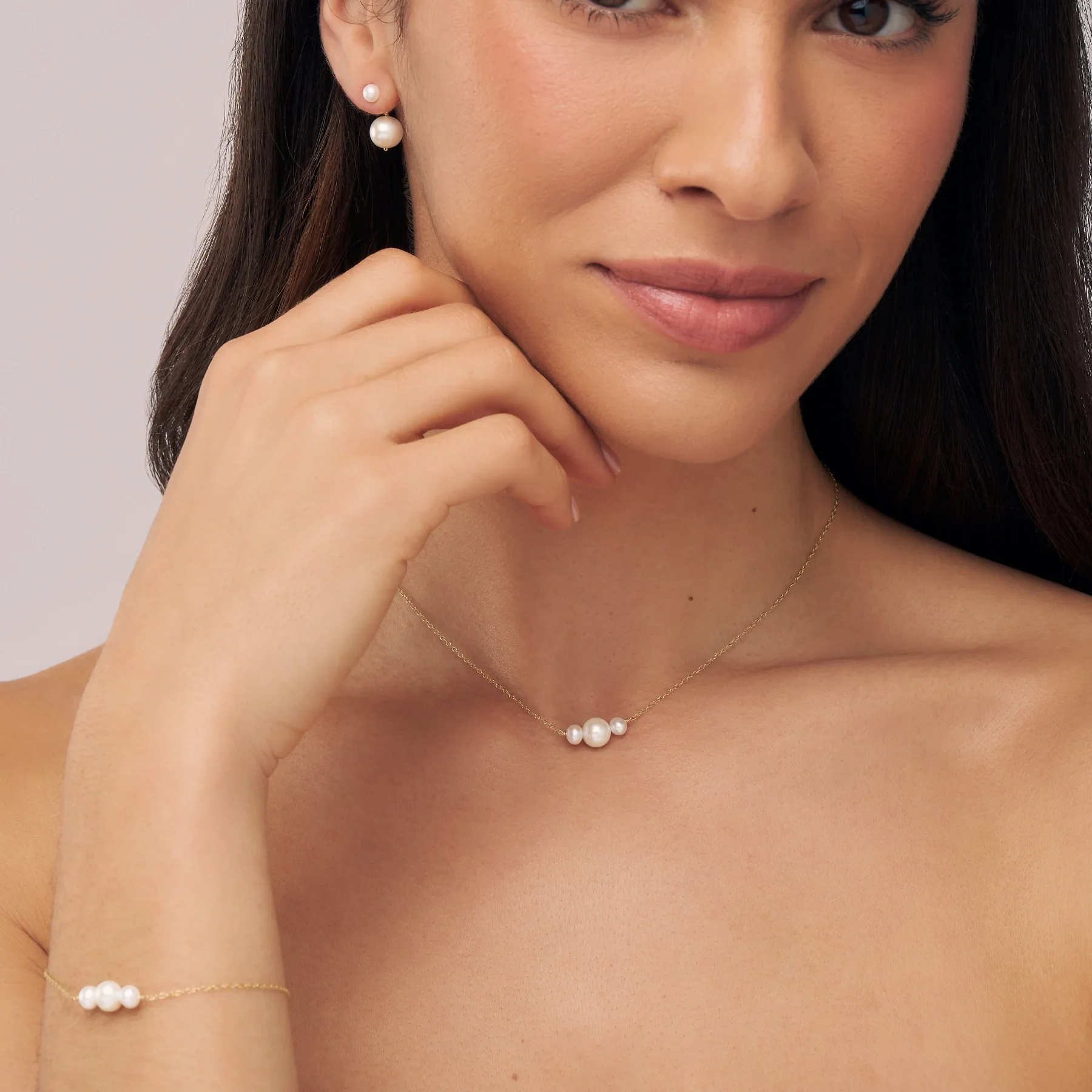 Gold Medium Double-Sided Pearl Drop Stud Earrings - Image 3