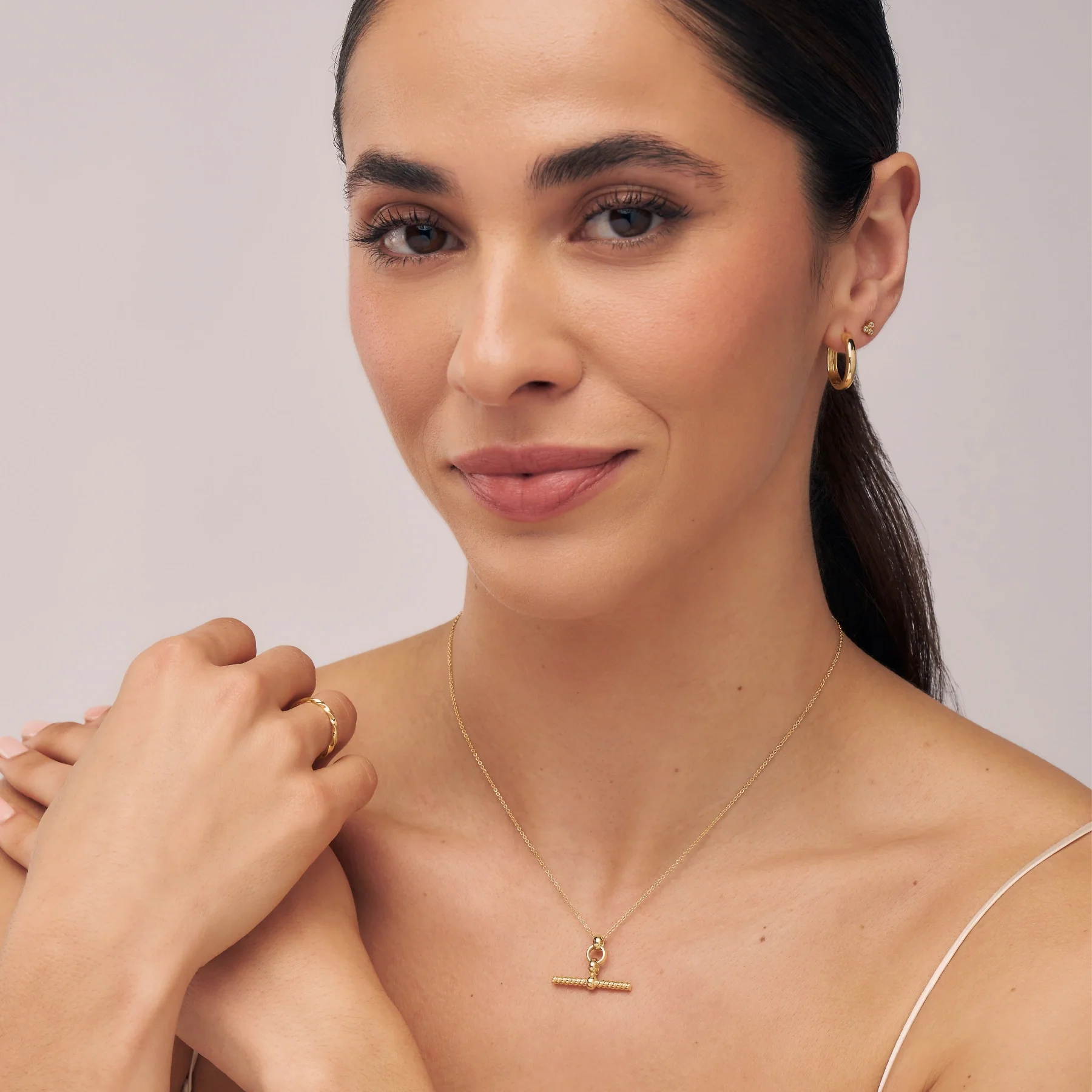 Gold Medium Hoop Earrings - Image 3