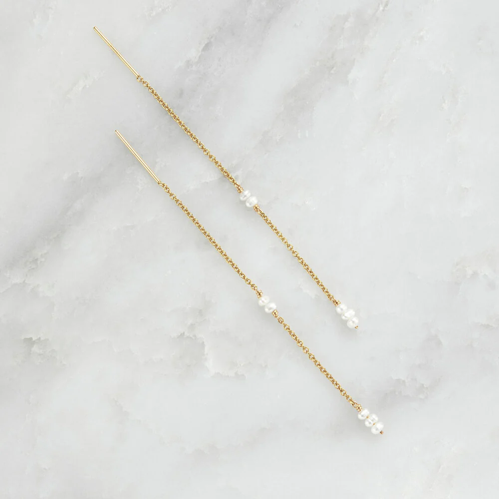 Gold Mini Pearl Ear Threaders - Image 3