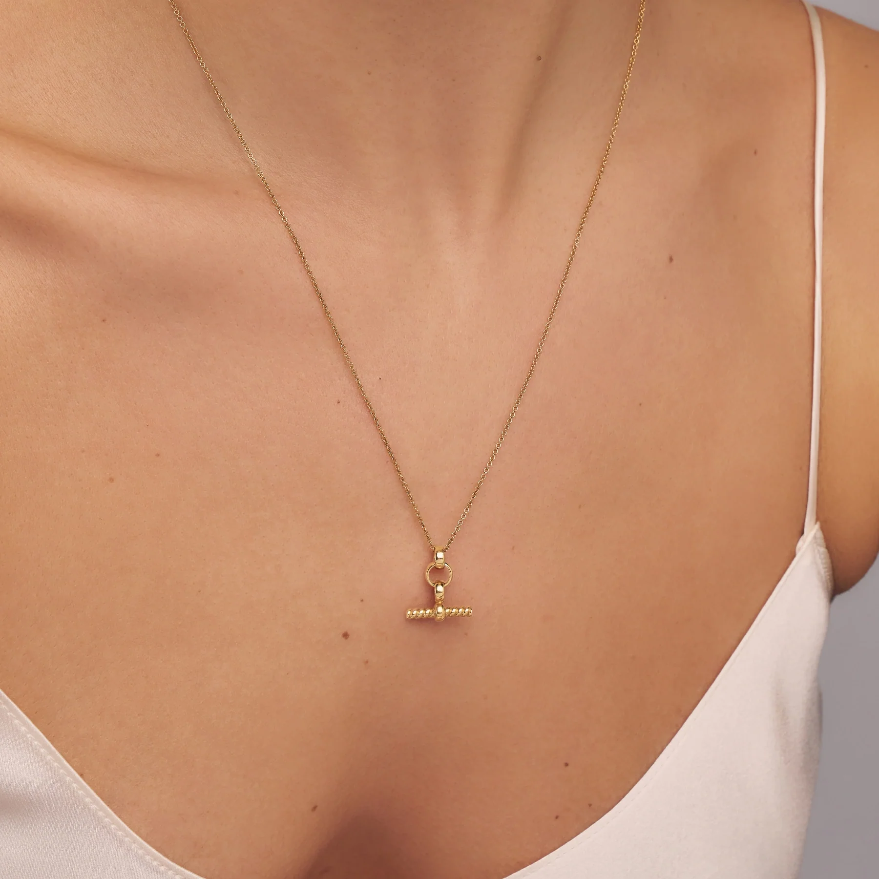 Gold Mini Twisted T-Bar Necklace - Image 2