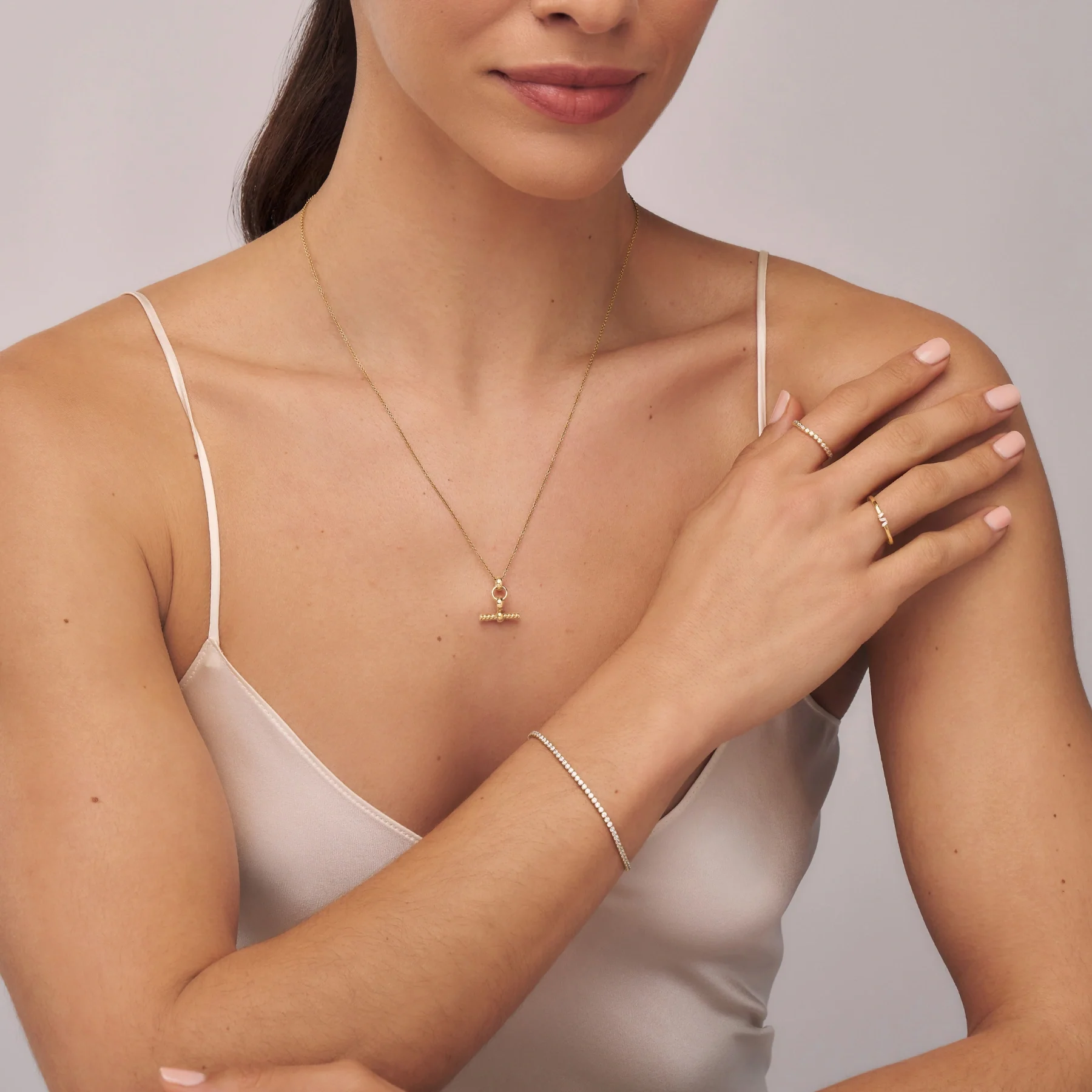 Gold Mini Twisted T-Bar Necklace - Image 3