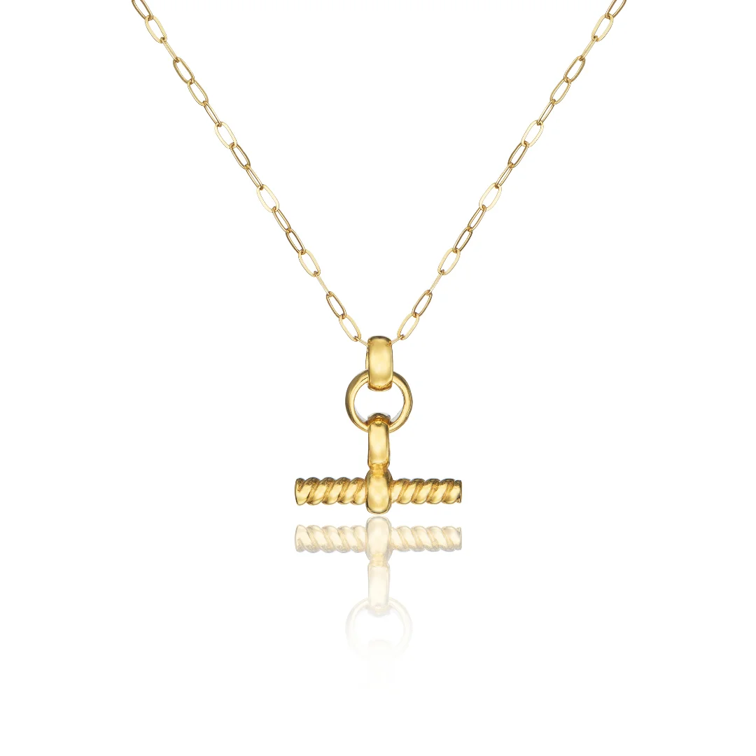 Gold Mini Twisted T-Bar Necklace - Image 4