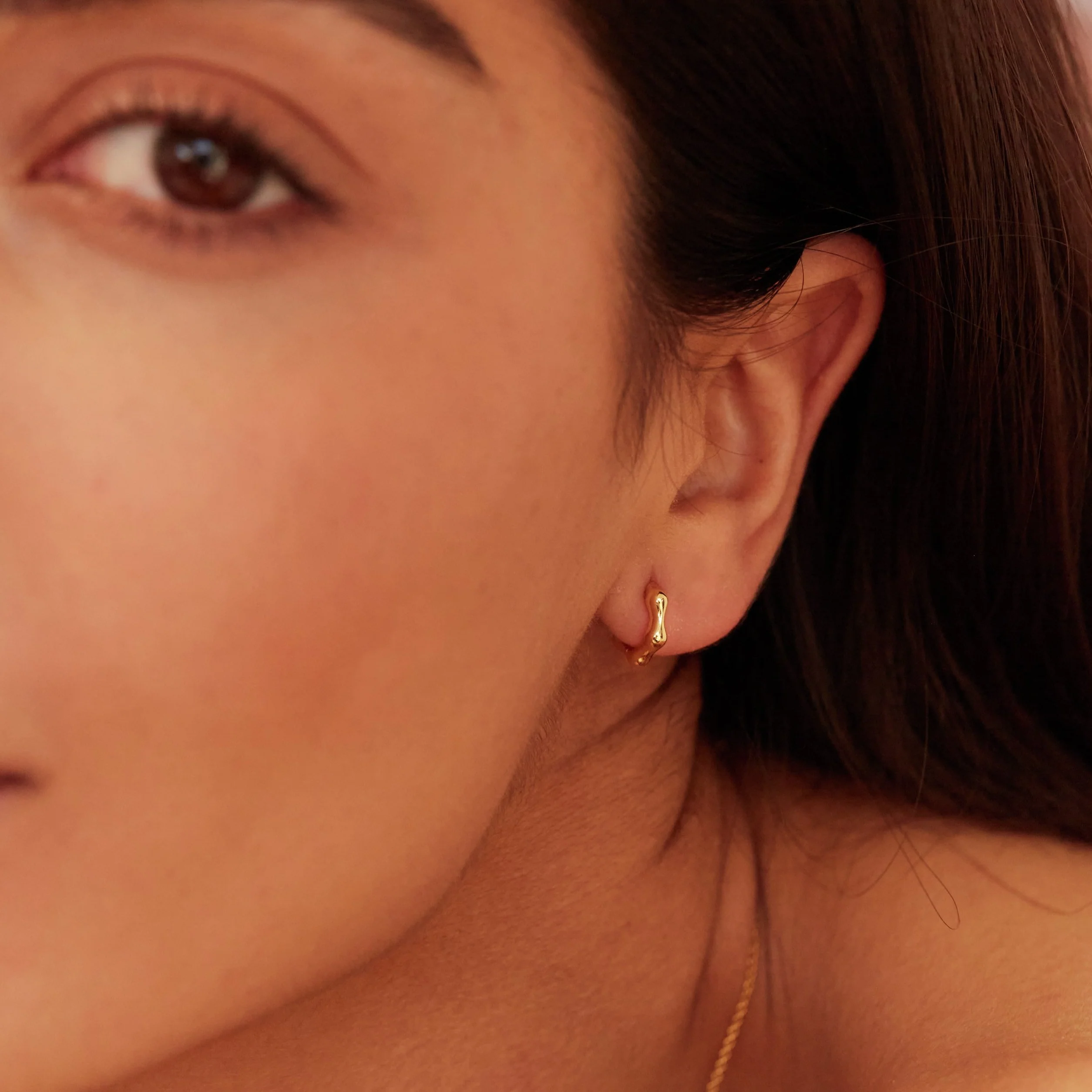Gold Molten Huggie Hoop Earrings - Image 2