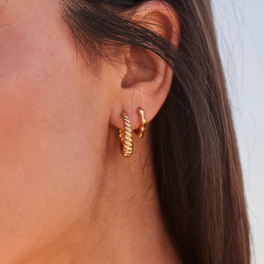 Gold Molten Huggie Hoop Earrings - Image 5