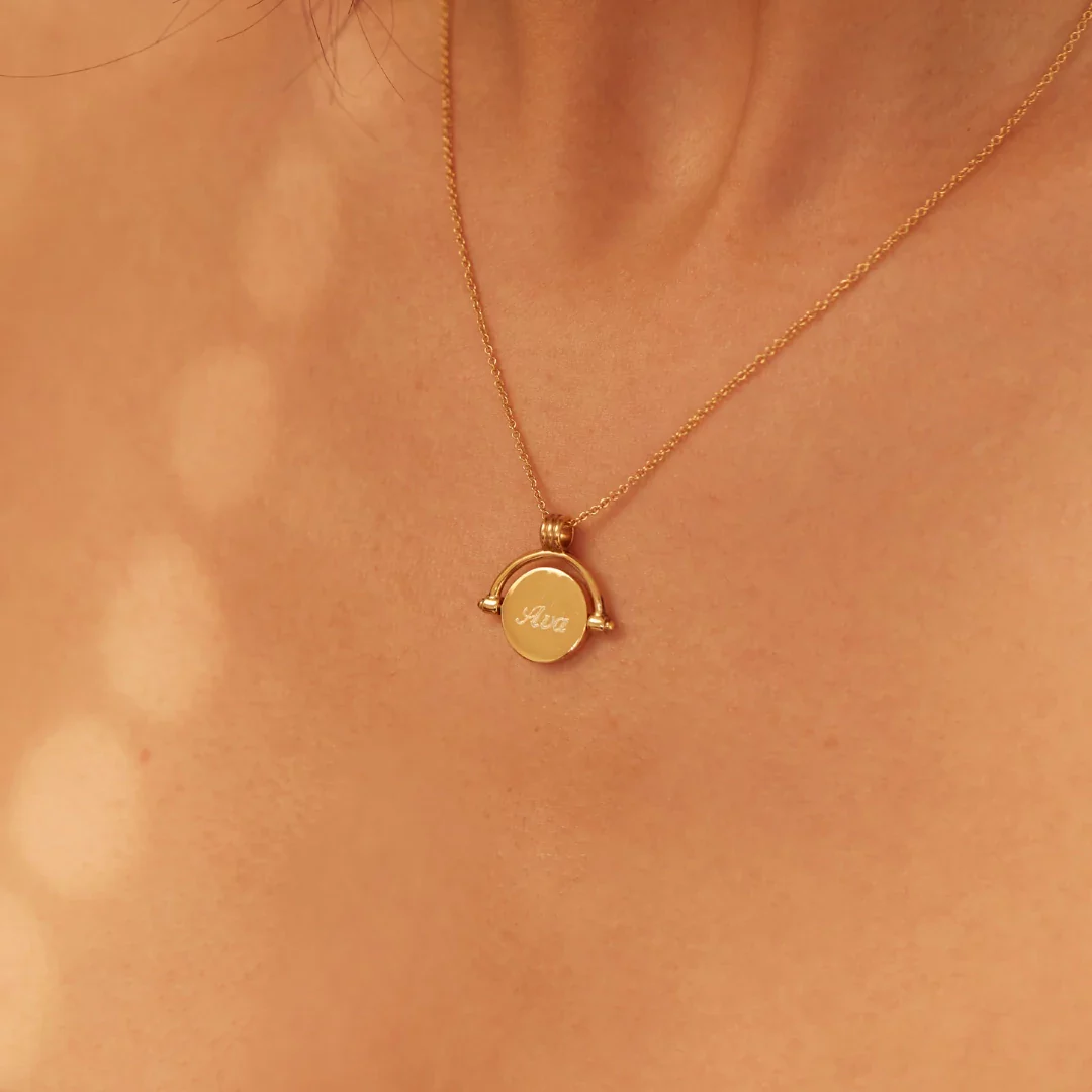 Gold Mother of Pearl Spinning Disc Necklace - Image 3