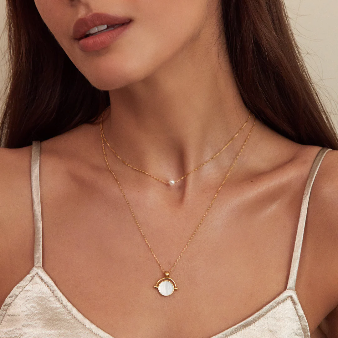 Gold Mother of Pearl Spinning Disc Necklace - Image 4