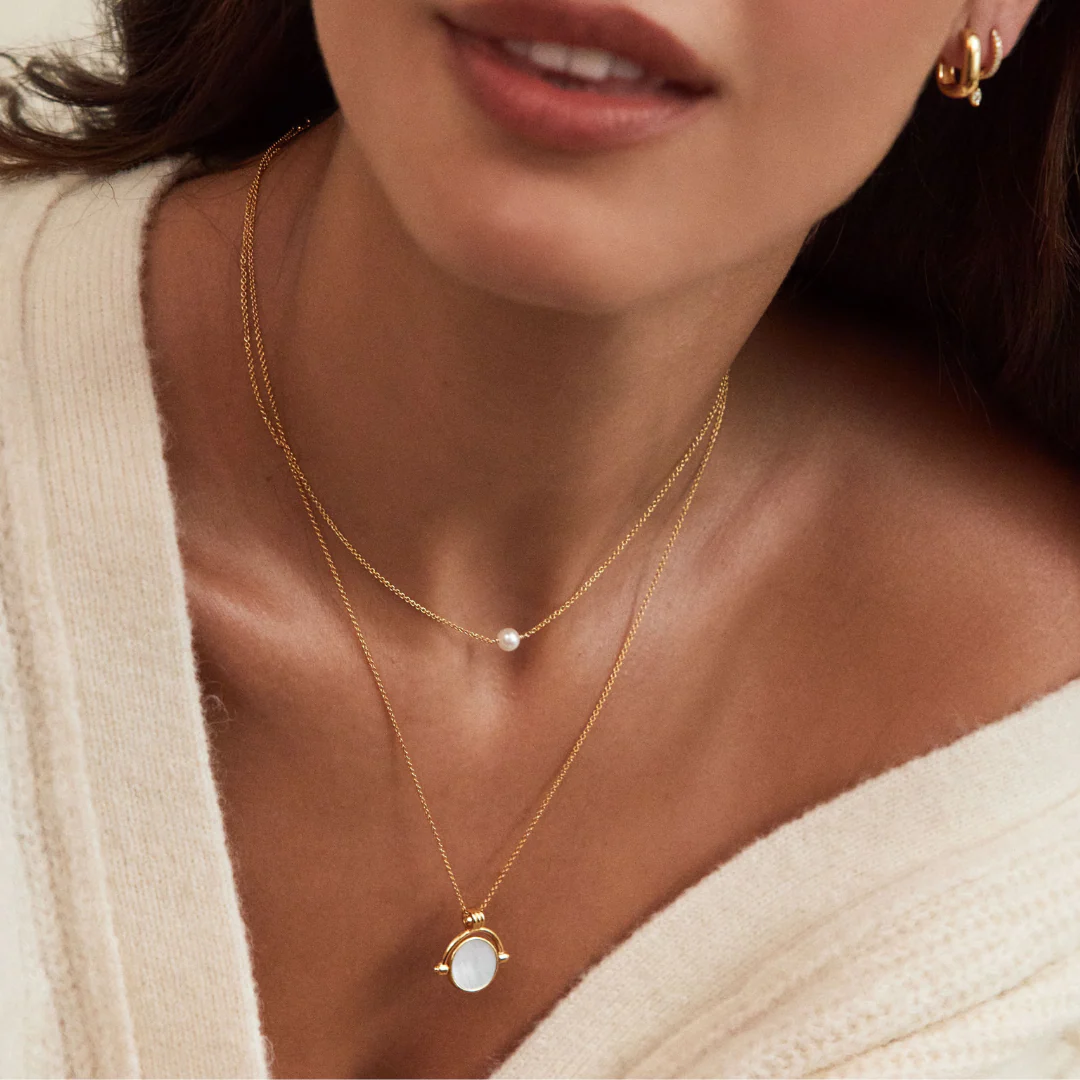 Gold Mother of Pearl Spinning Disc Necklace - Image 5