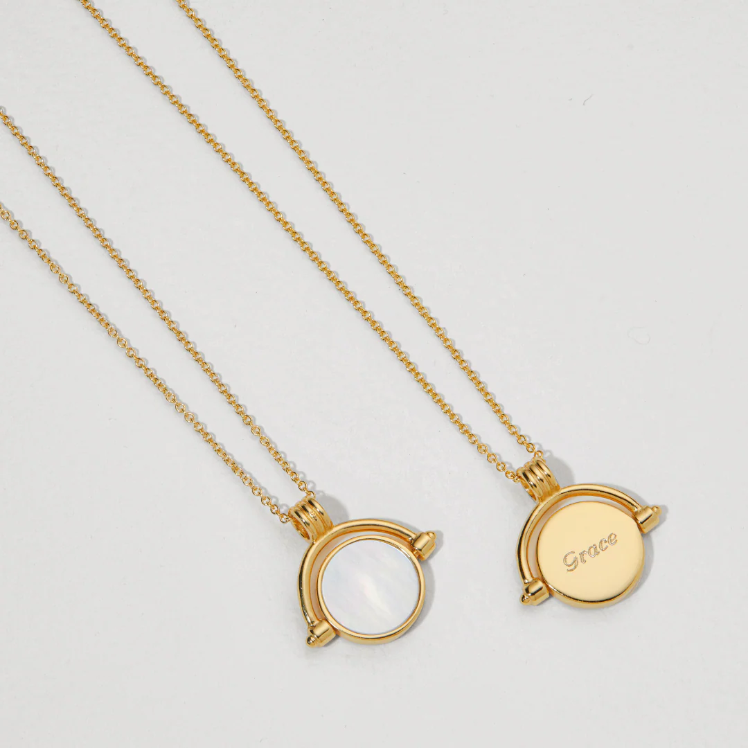 Gold Mother of Pearl Spinning Disc Necklace - Image 6