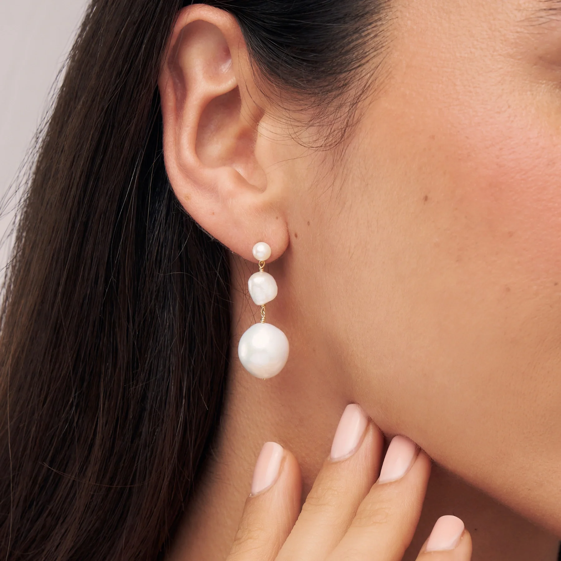 Gold Multi Baroque Pearl Drop Earrings - Image 2