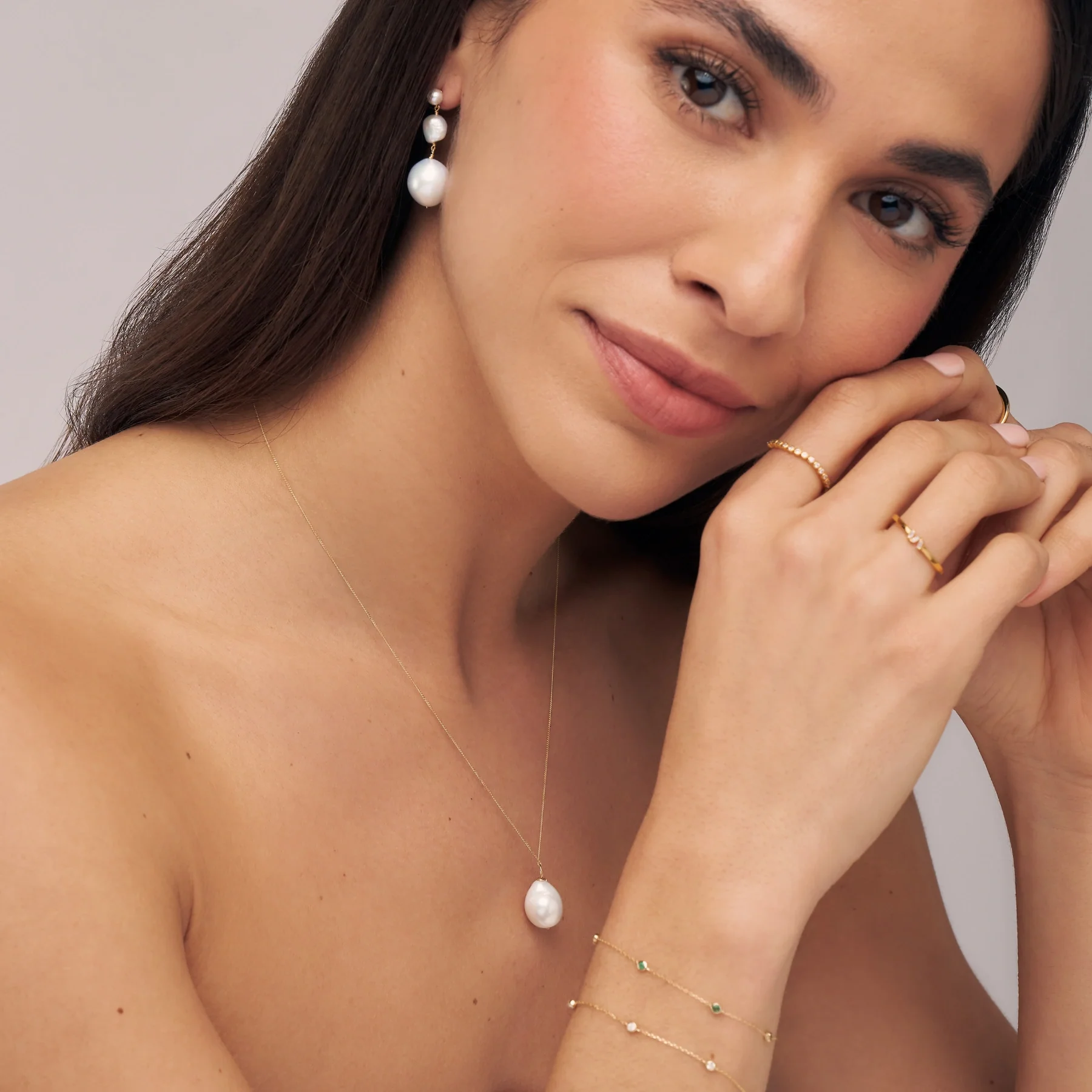 Gold Multi Baroque Pearl Drop Earrings - Image 3