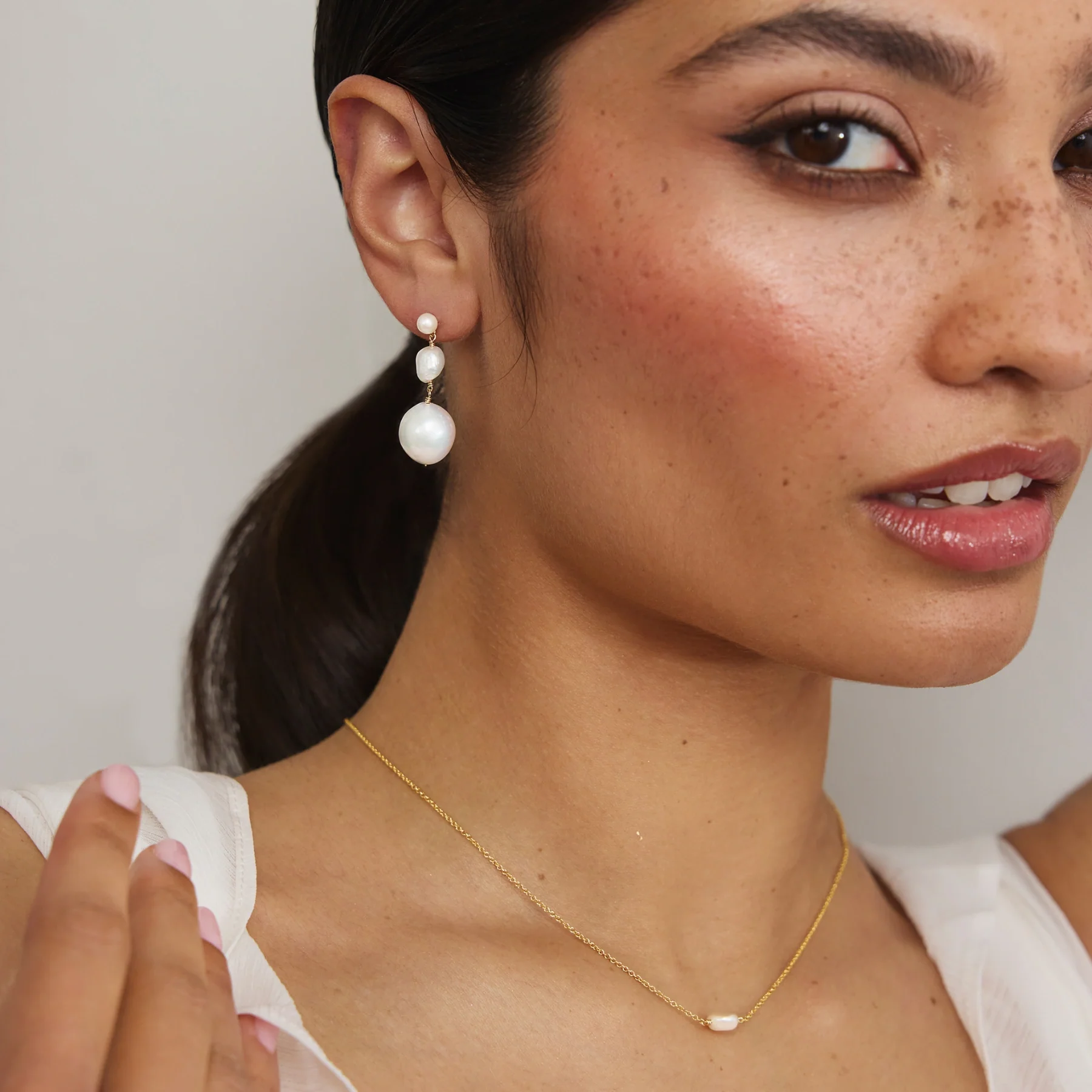 Silver Multi Baroque Pearl Drop Earrings - Image 4