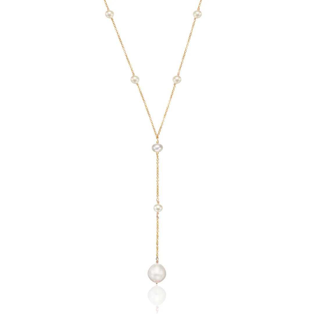 Gold Multi Pearl Lariat Necklace - Image 7