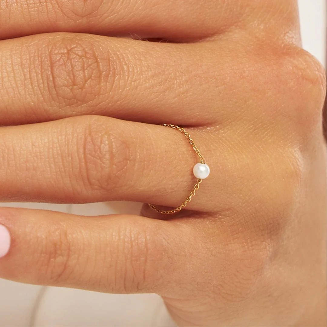 Gold Pearl Chain Ring - Image 2