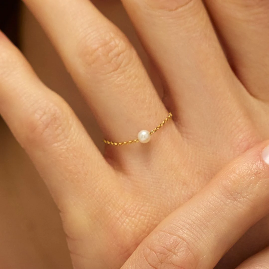 Gold Pearl Chain Ring - Image 3