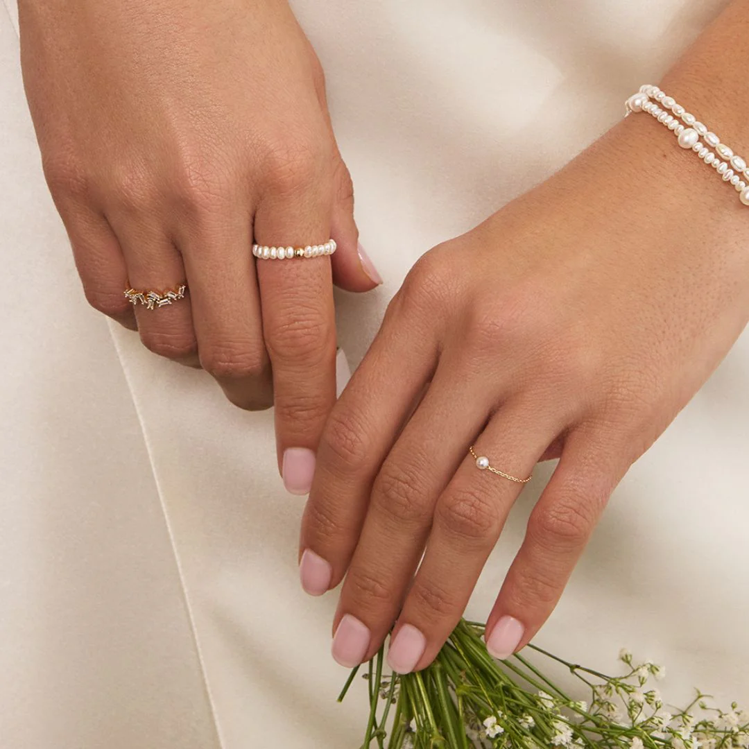 Gold Pearl Chain Ring - Image 5