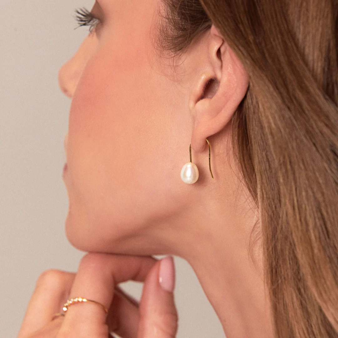 Gold Pearl Drop Hook Earrings - Image 3