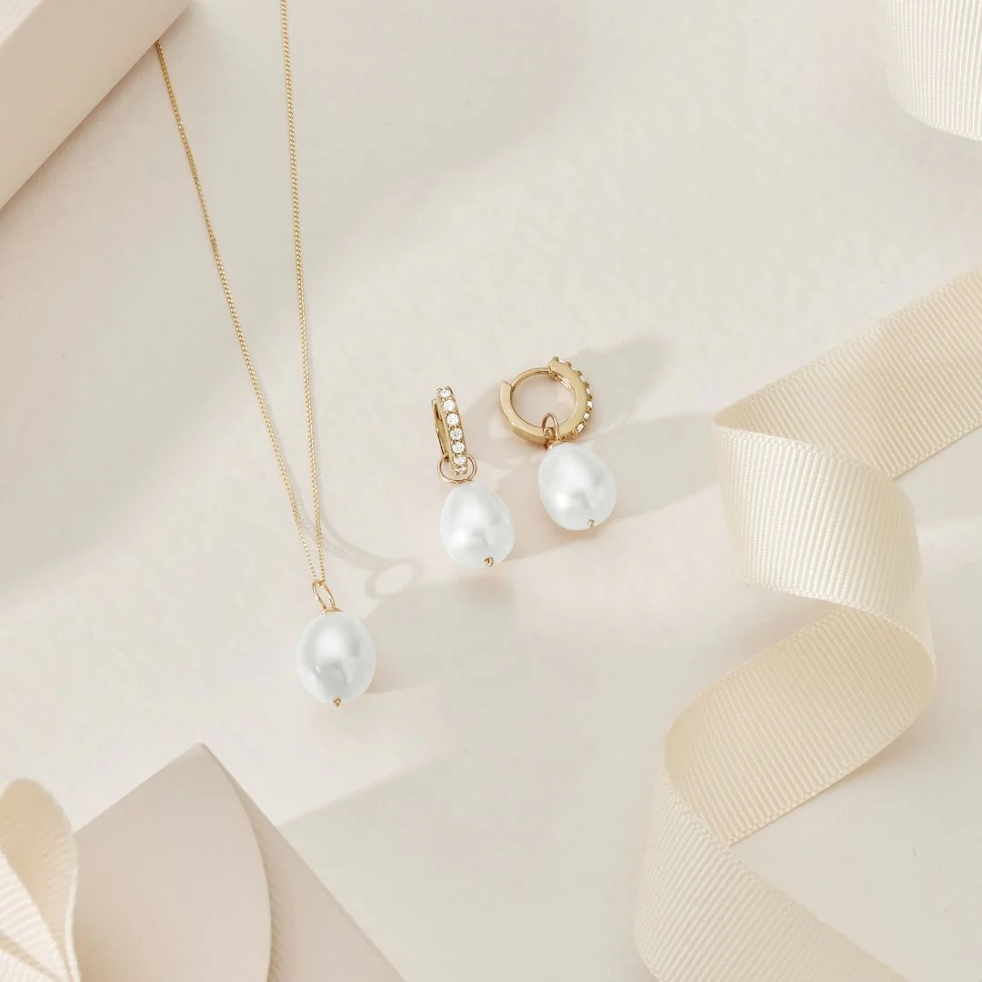 Gold Pearl Drop Huggies and Large Pearl Necklace Gift Set - Image 6