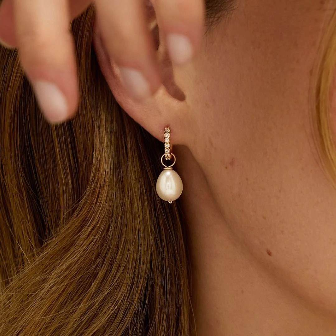 Gold Pearl Drop Huggies and Plain Huggies Earrings Gift Set - Image 4