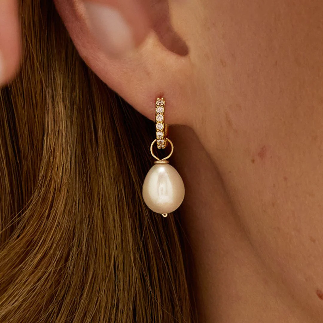 Gold Pearl Drop Huggies and Large Pearl Necklace Gift Set - Image 4
