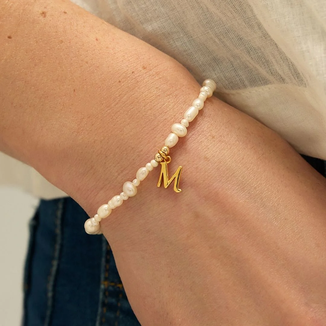 Gold Pearl Initial Letter Bracelet - Image 2