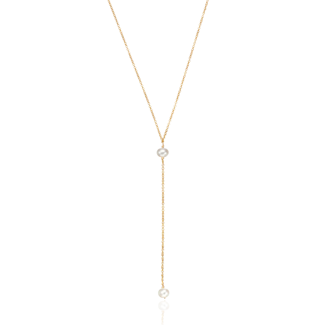Gold Pearl Lariat Necklace