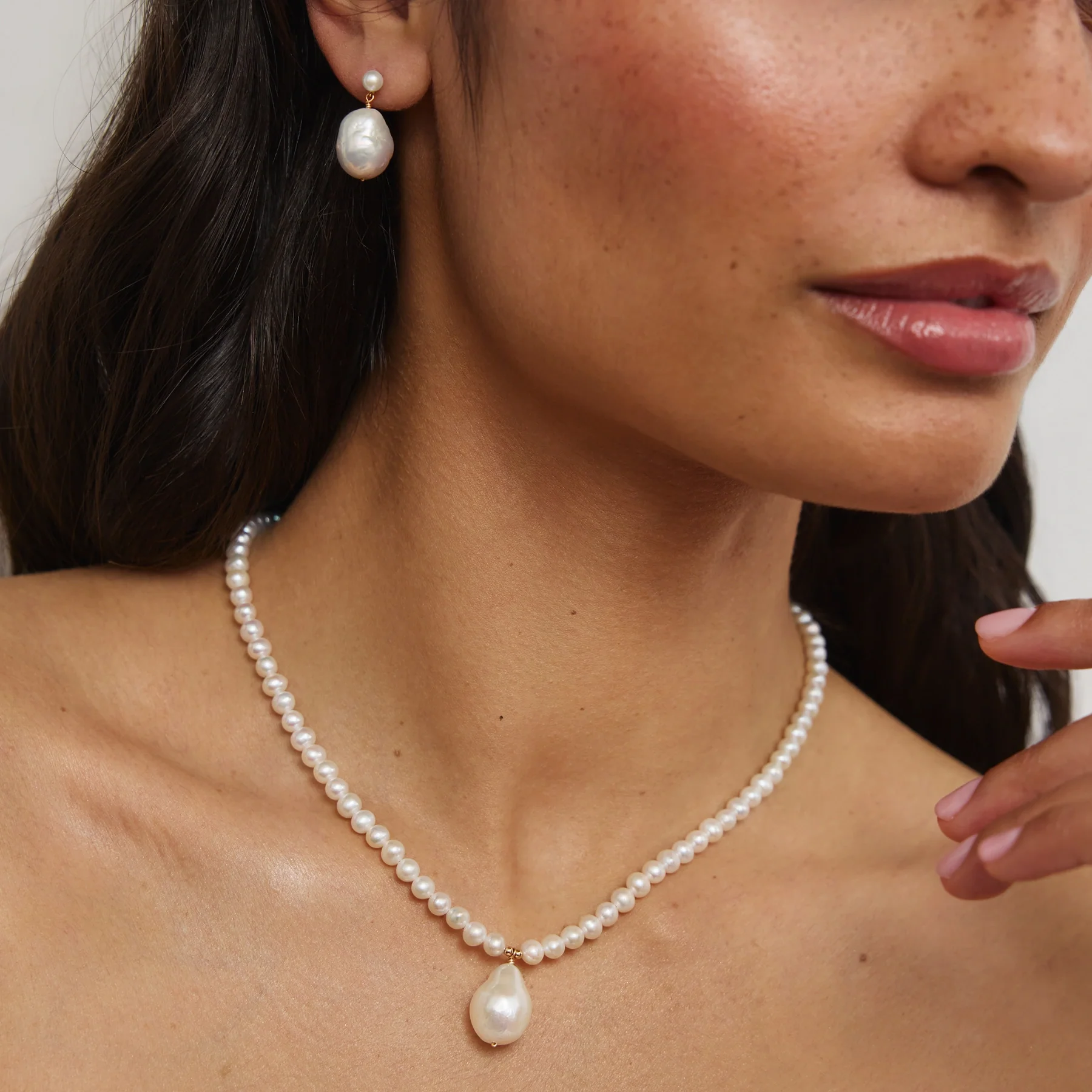 Gold Pearl with Baroque Drop Necklace - Image 4
