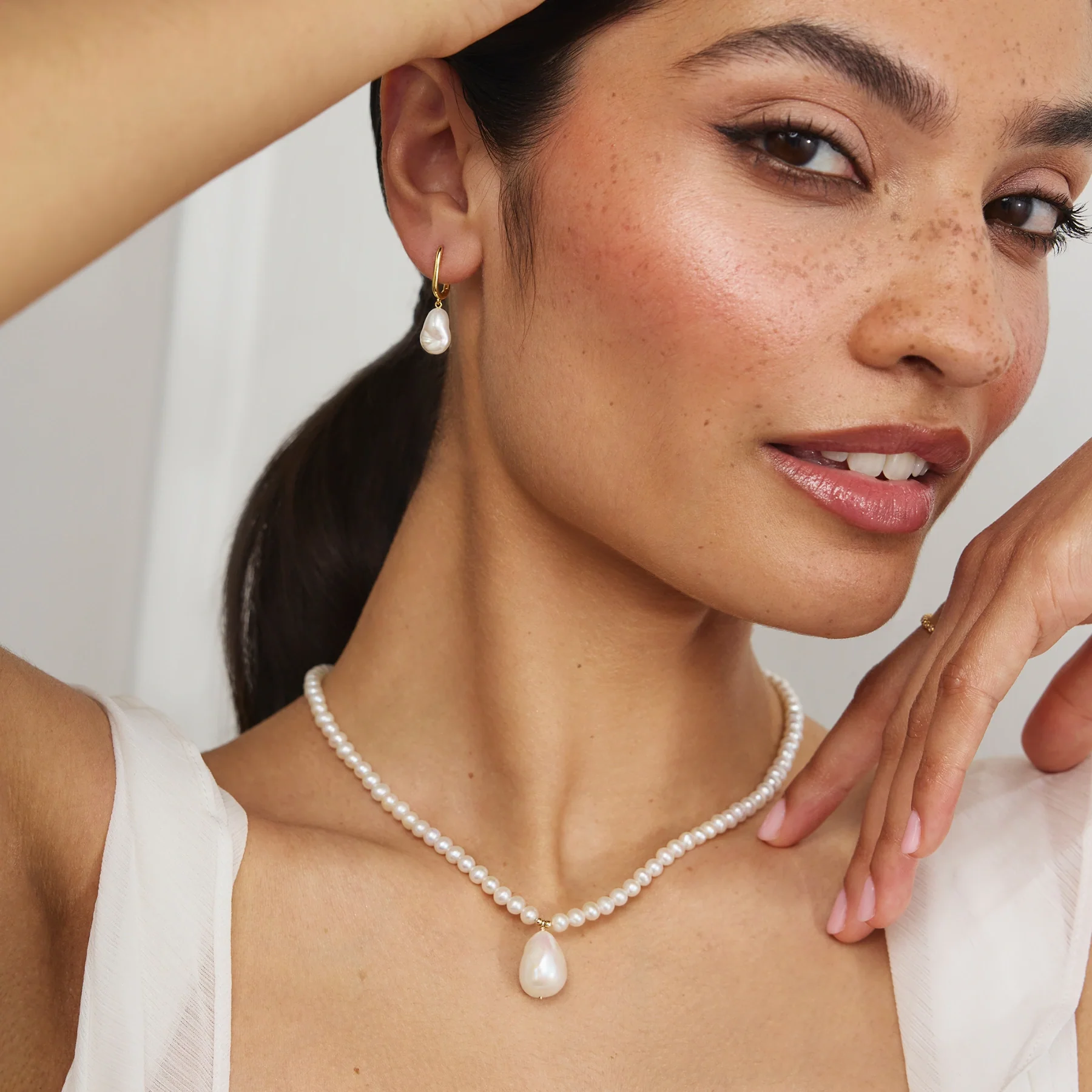 Gold Pearl with Baroque Drop Necklace - Image 5