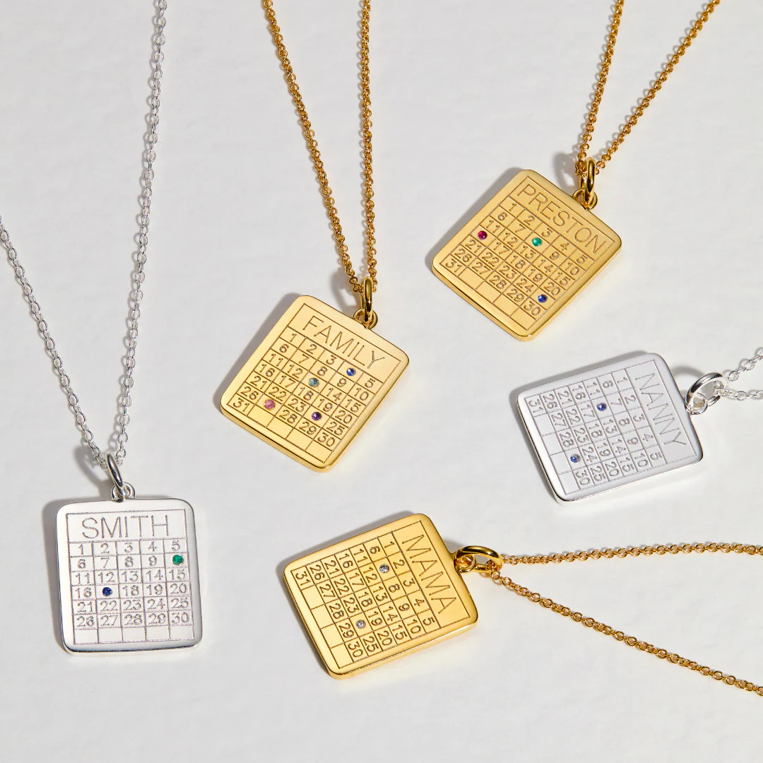 Gold Personalised Family Calendar Necklace - Image 8