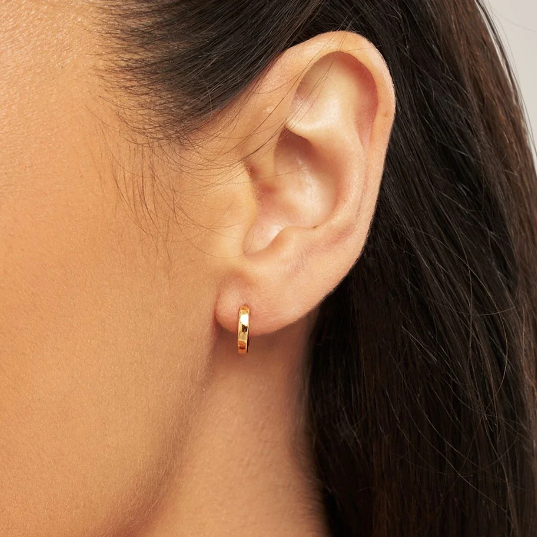Gold Plain Huggie Hoop Earrings - Image 2