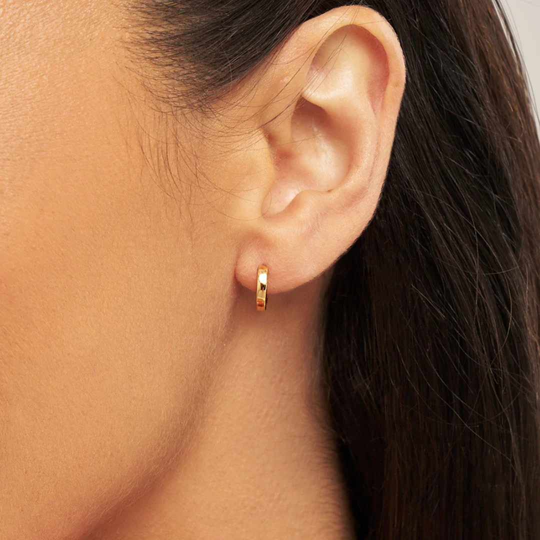 Gold Plain Huggie Pearl Drop Hoop Earrings - Image 7