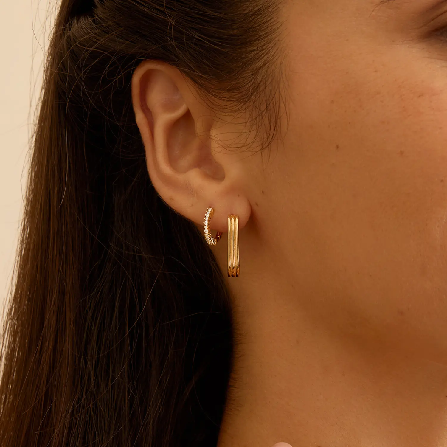 Gold Ribbed Hoop Earrings - Image 2