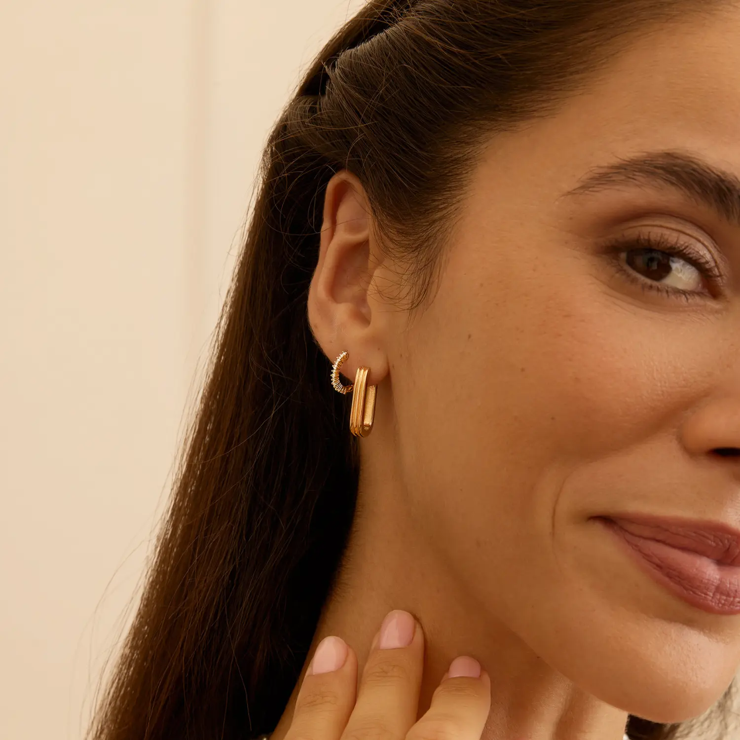 Gold Ribbed Hoop Earrings - Image 3