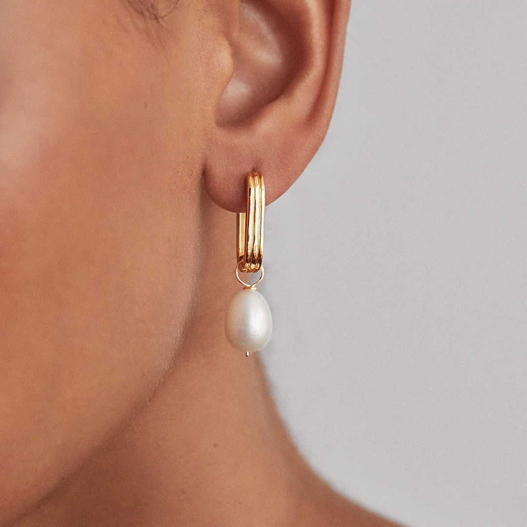 Gold Ribbed Hoop Earrings - Image 5