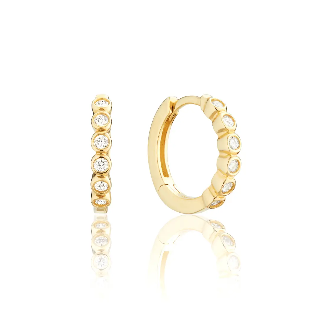 Gold Round Diamond Style Huggie Hoop Earrings