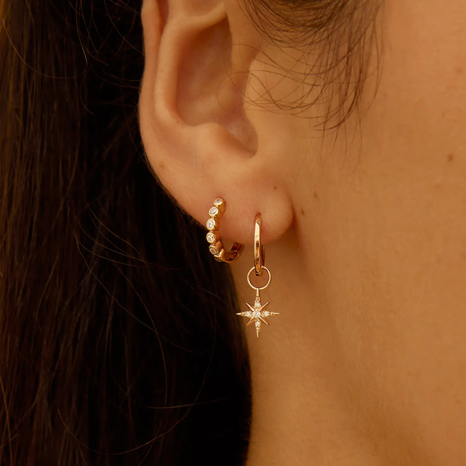 Silver Diamond Style North Star Hoop Earrings - Image 2