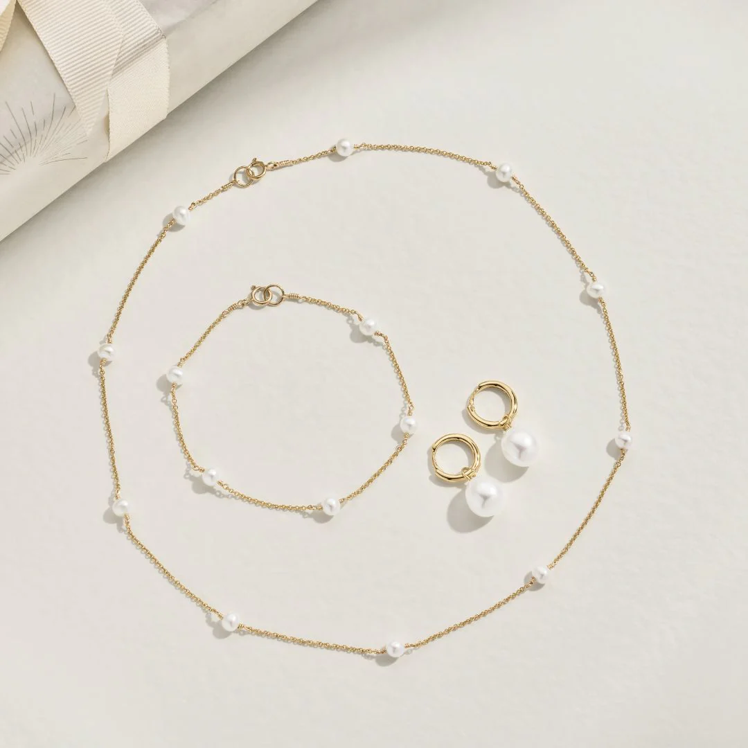 Gold Round Pearl Drop Huggie Hoop Earrings - Image 7