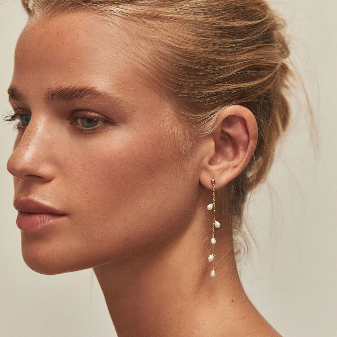 Gold Seed Pearl Drop Earrings - Image 2
