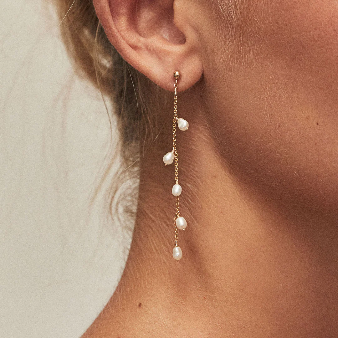 Gold Seed Pearl Drop Earrings - Image 3