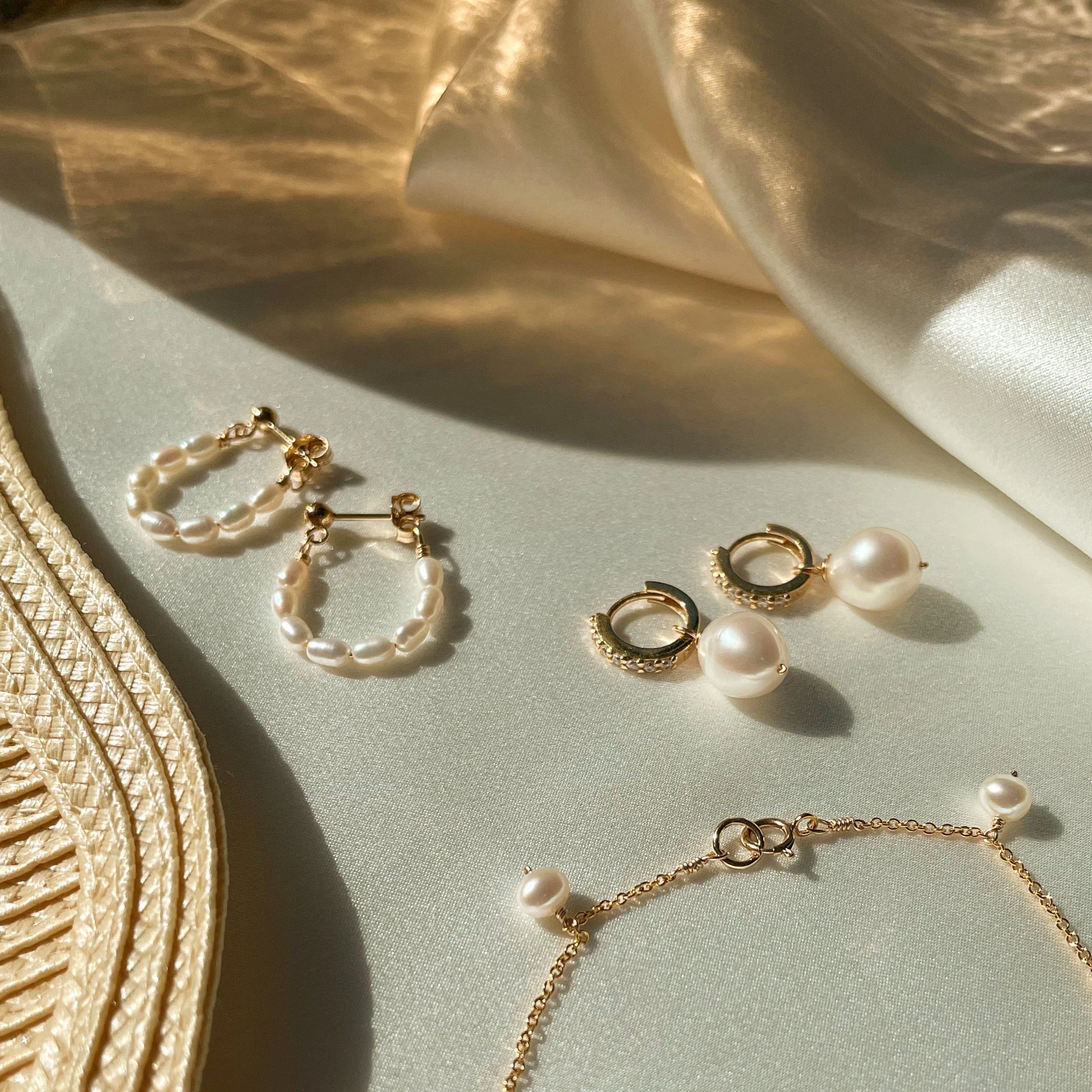 Gold Seed Pearl Hoop Earrings - Image 6