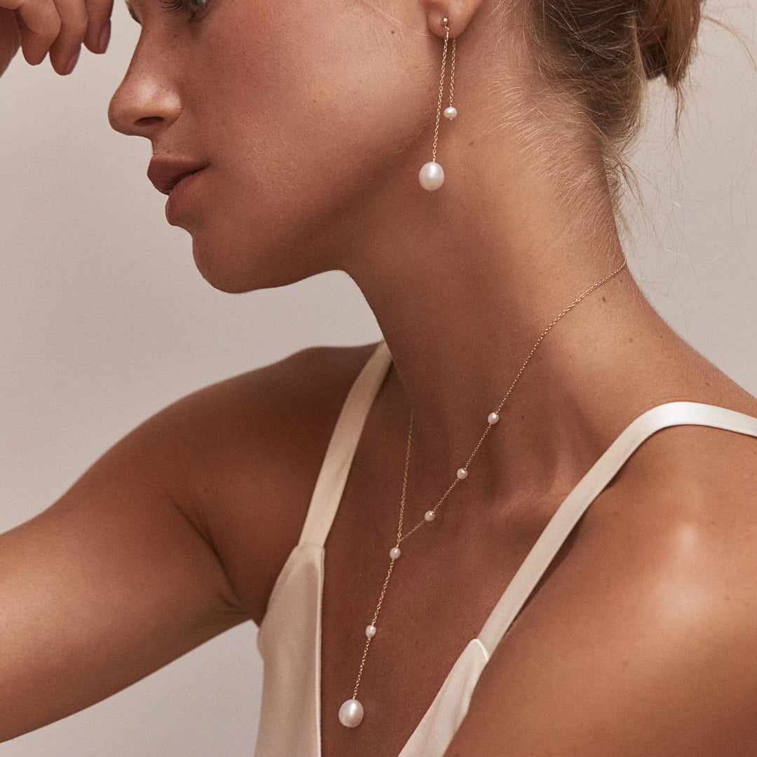 Gold Layered Large and Small Pearl Earrings - Image 9