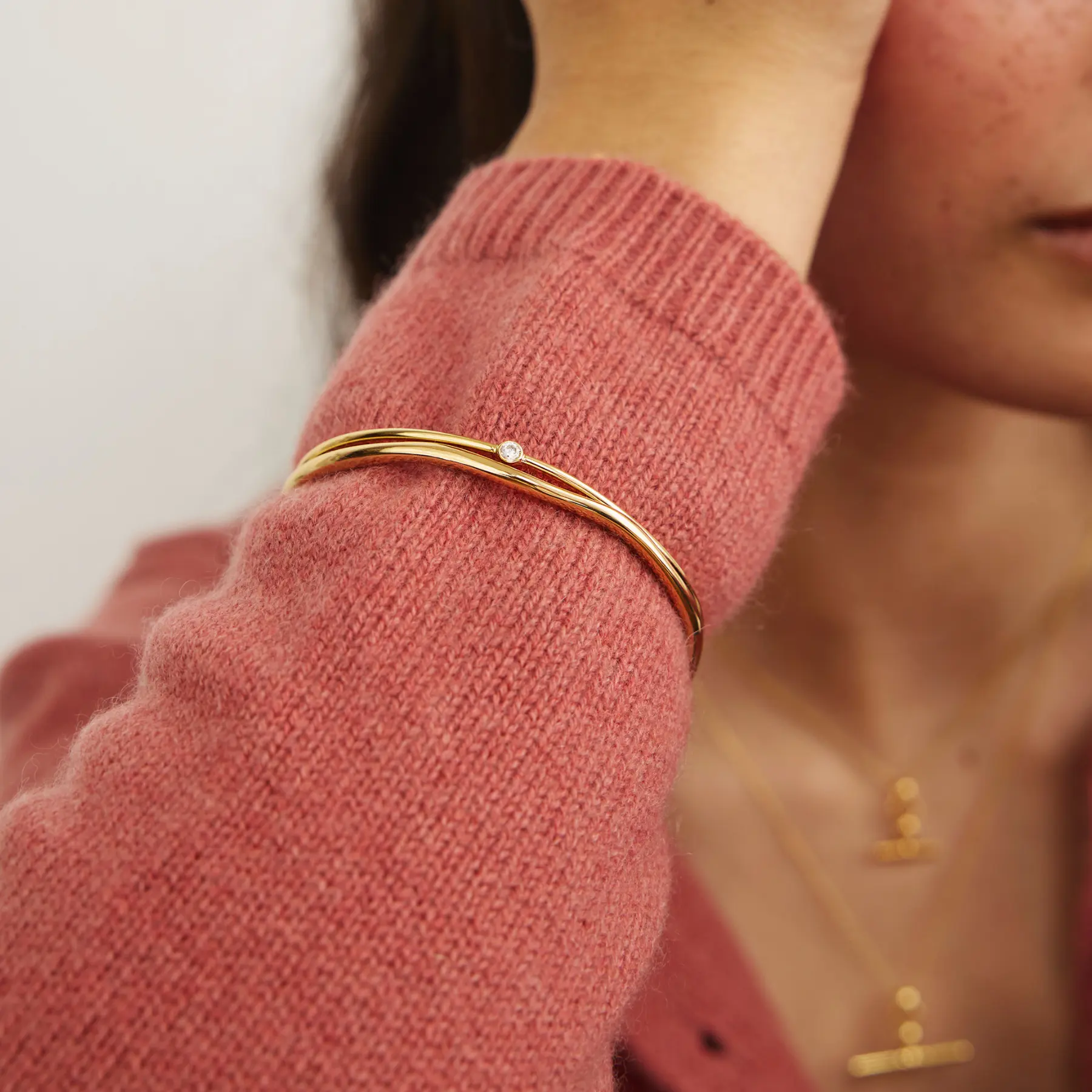 Gold Single Diamond Style Bangle - Image 4