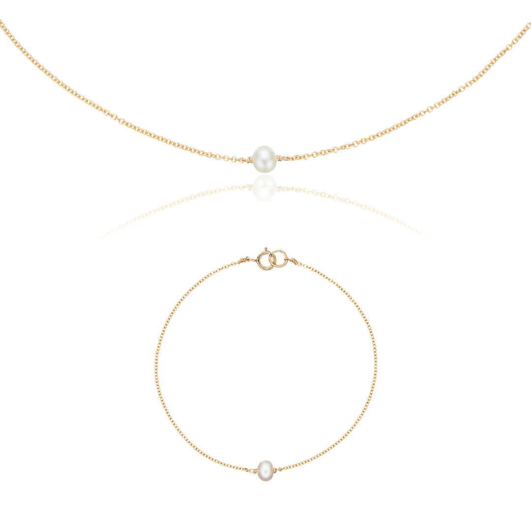Gold Single Pearl Choker and Bracelet Gift Set