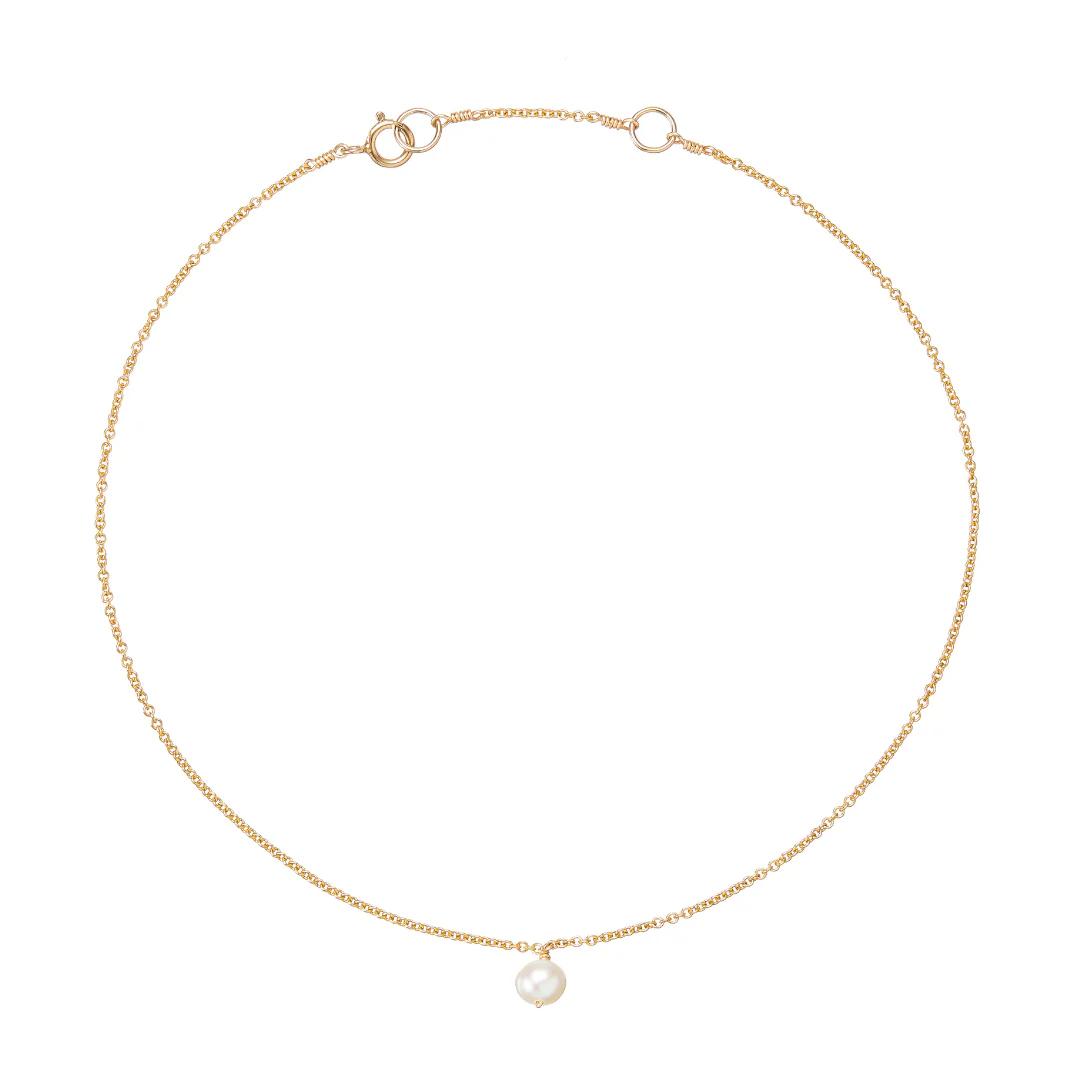 Gold Single Pearl Drop Anklet