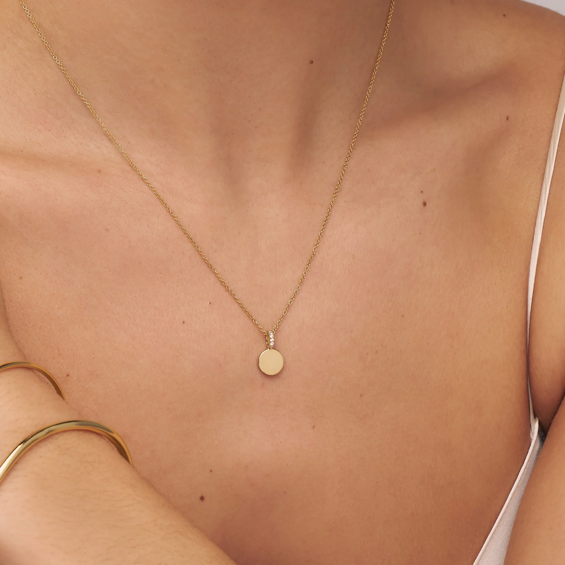Gold Small Diamond Style Personalised Disc Necklace - Image 2