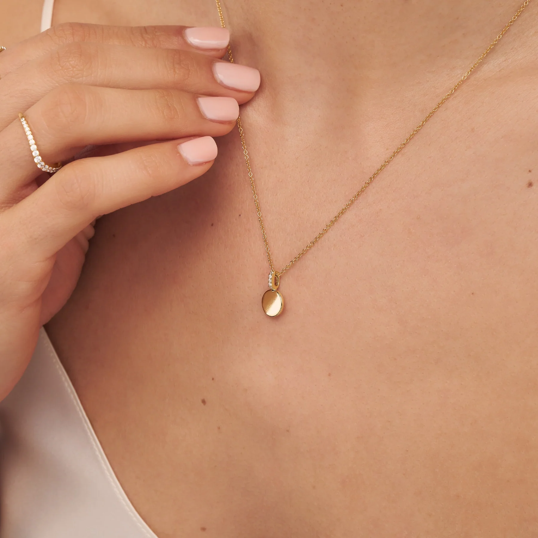 Gold Small Diamond Style Personalised Disc Necklace - Image 3