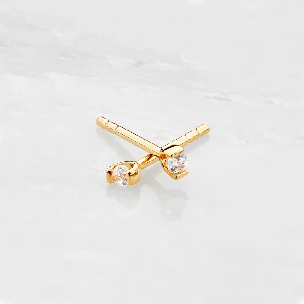 Gold Small Diamond Style Stud Earrings - Image 4
