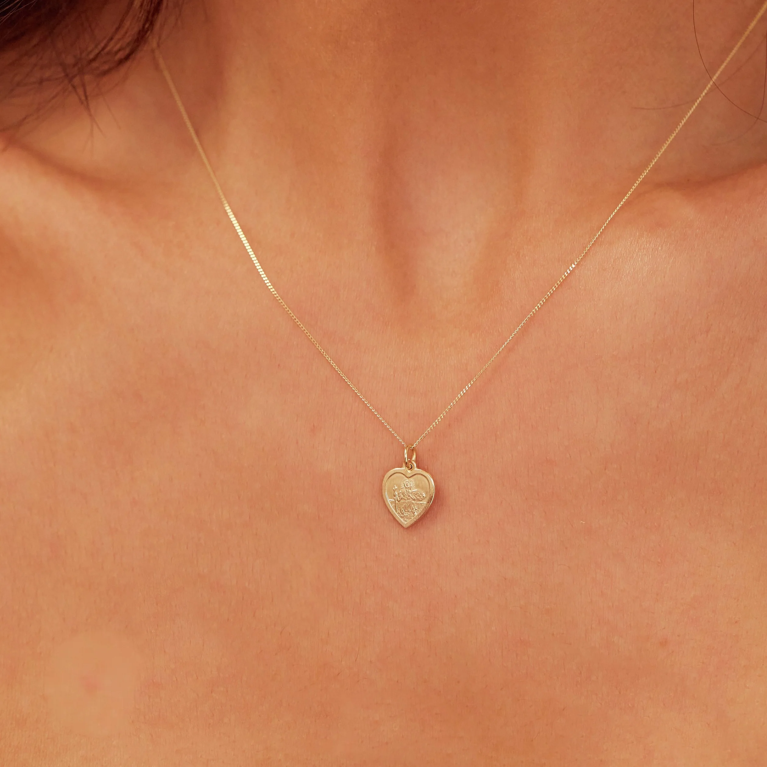 Gold Small Heart St Christopher Necklace - Image 2