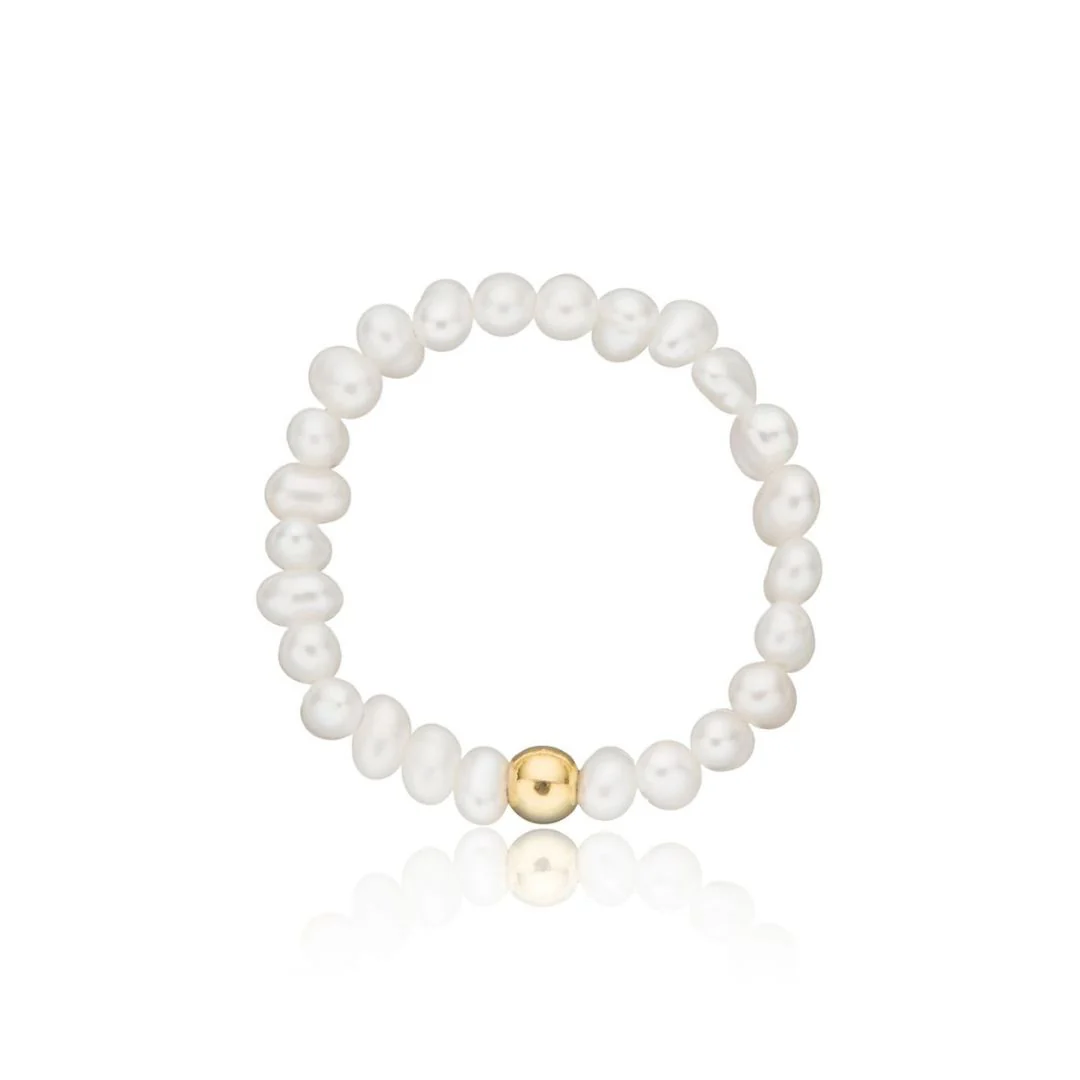 Gold Small Pearl Beaded Ring